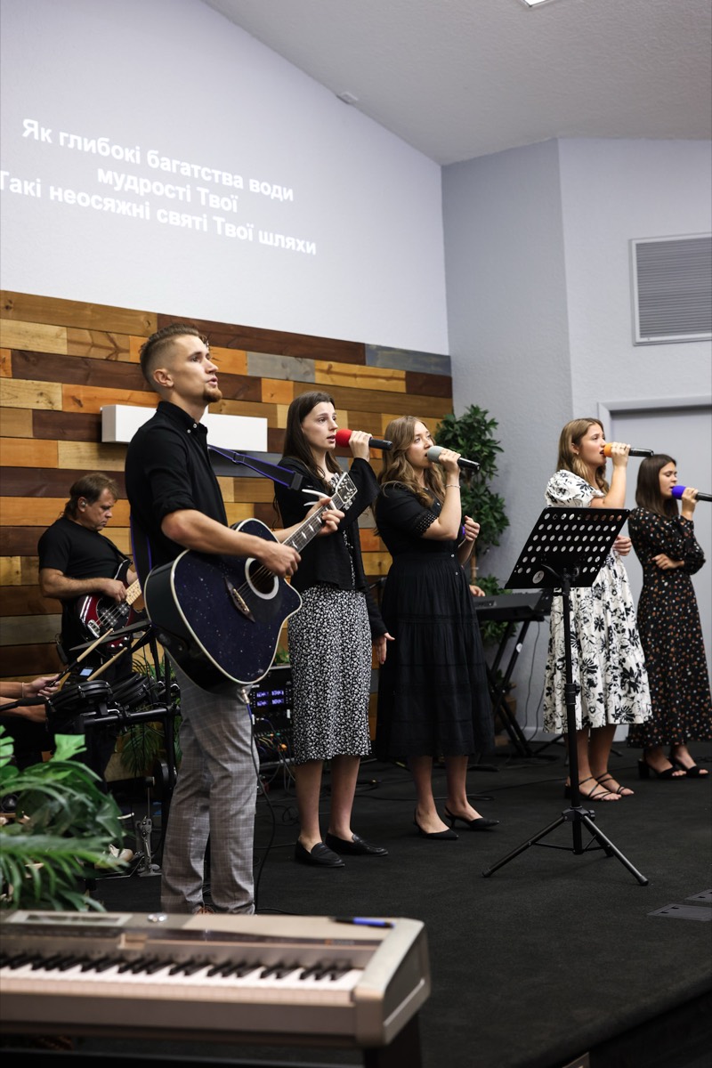 The worship team leading a song