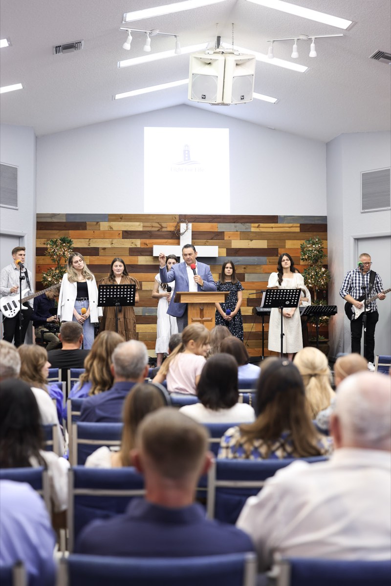 The congregation gathered together during Sunday worship